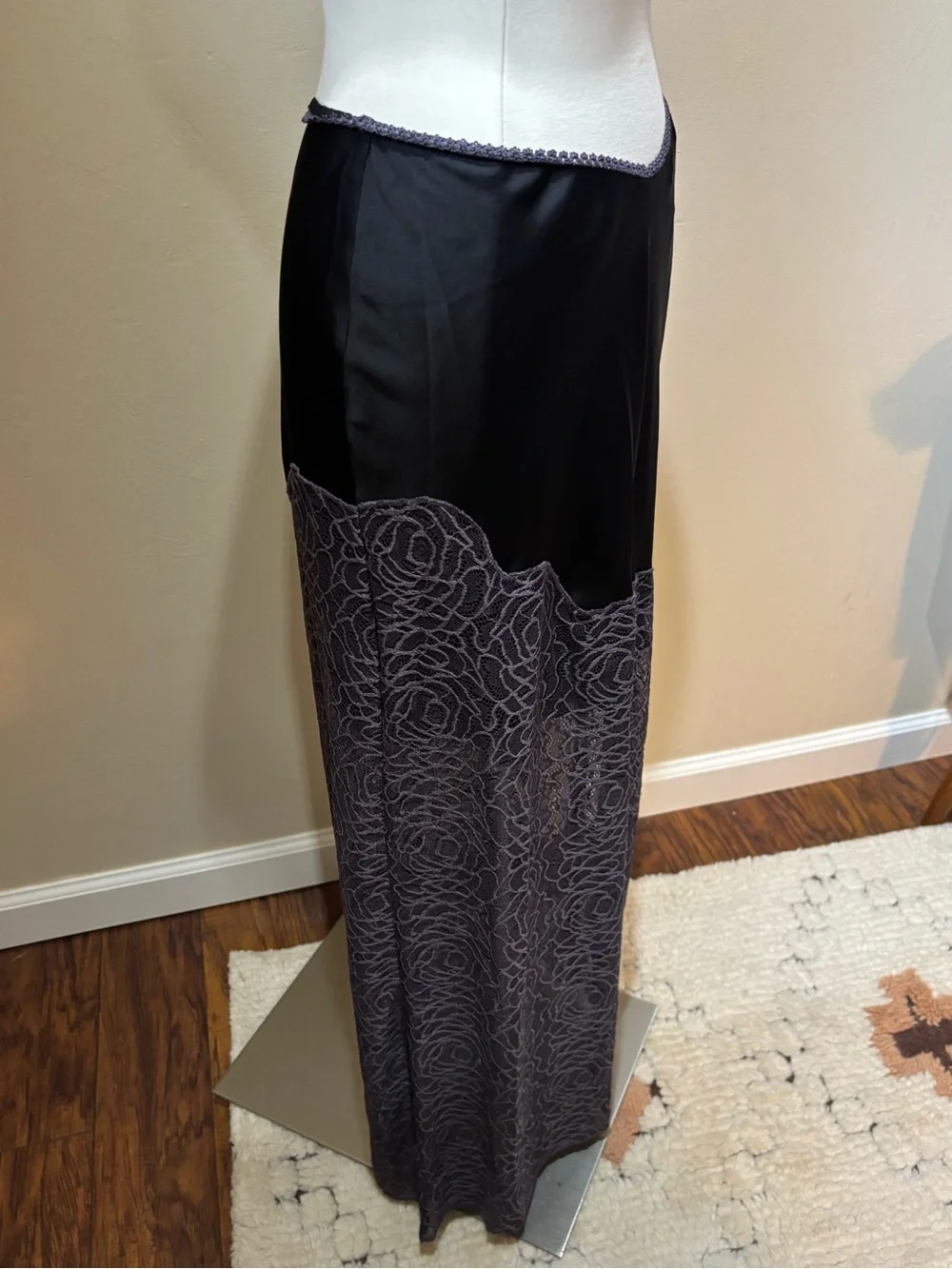 Free People Intimately Black and Lilac Lace Maxi Skirt